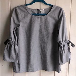 J. Crew gingham bell sleeve bow tie blouse top